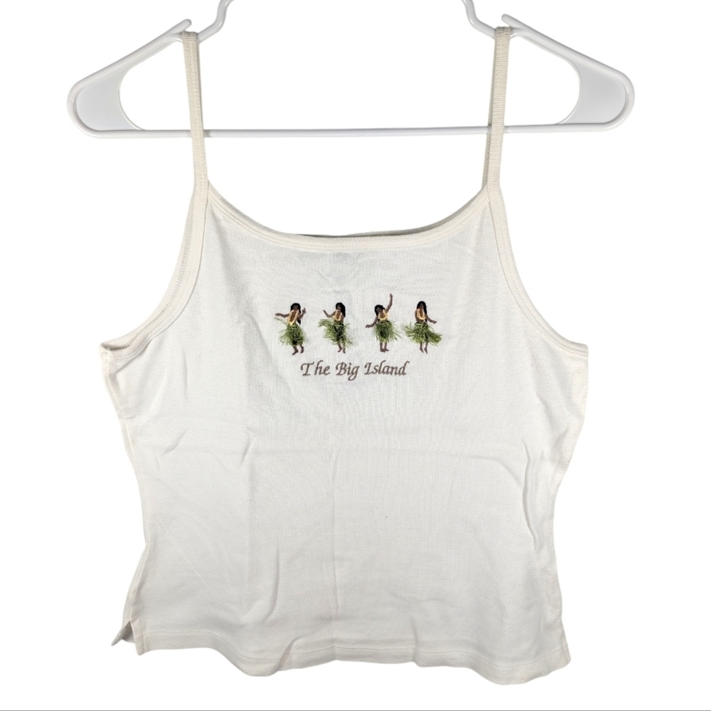 Kavio! Y2K Hawaii The Big Island Hula Girl Woman's Lowcut Crop Tank Top Size XL